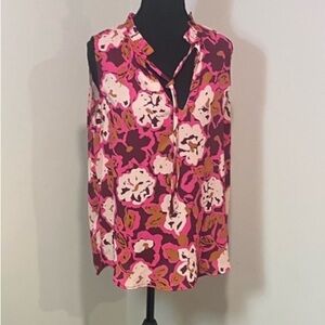 Veronica M Pink Floral Sleeveless Top vibrant fall colors
